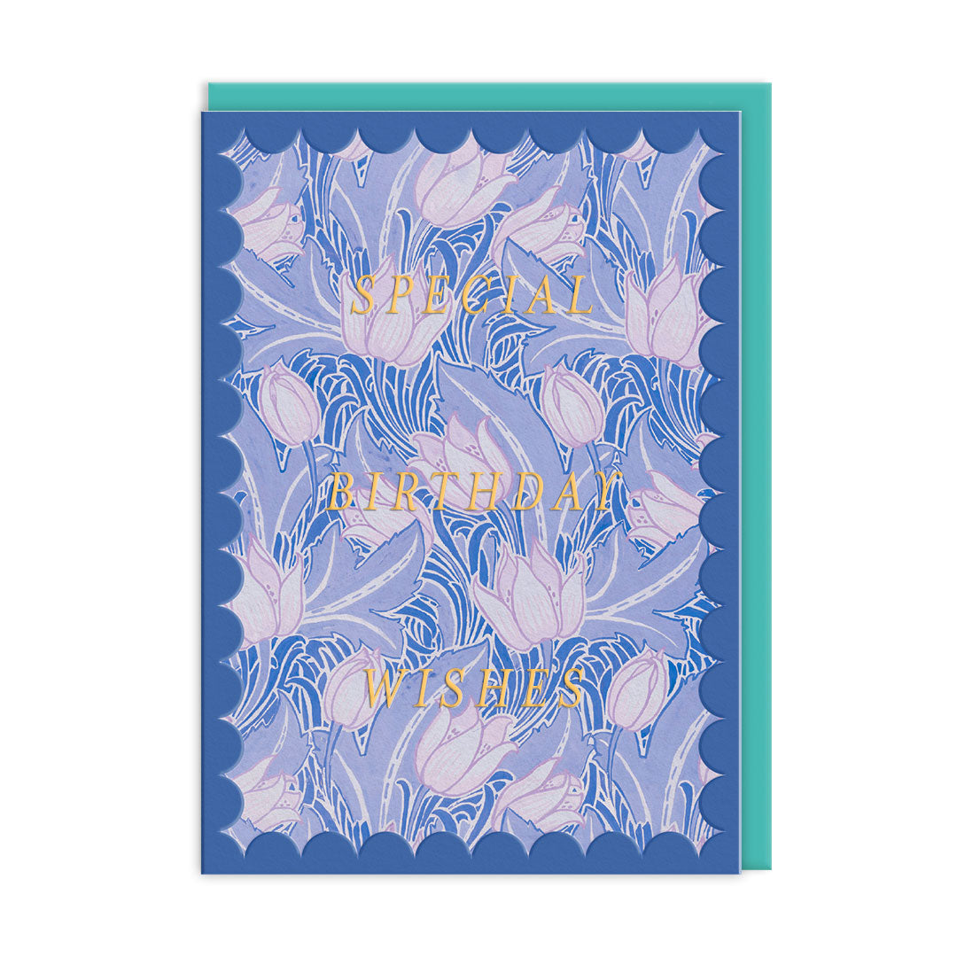 Scalloped Blue Arts & Crafts Greeting Card