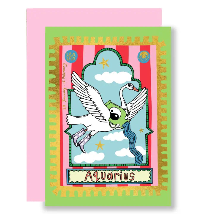 Zodiac Aquarius Gold Foil Greeting Card