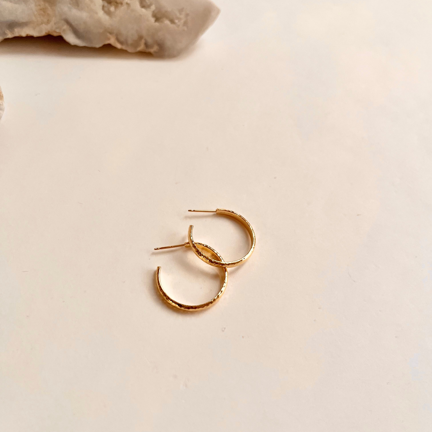 Finely Hammered Hoop On Post 23mm Earrings