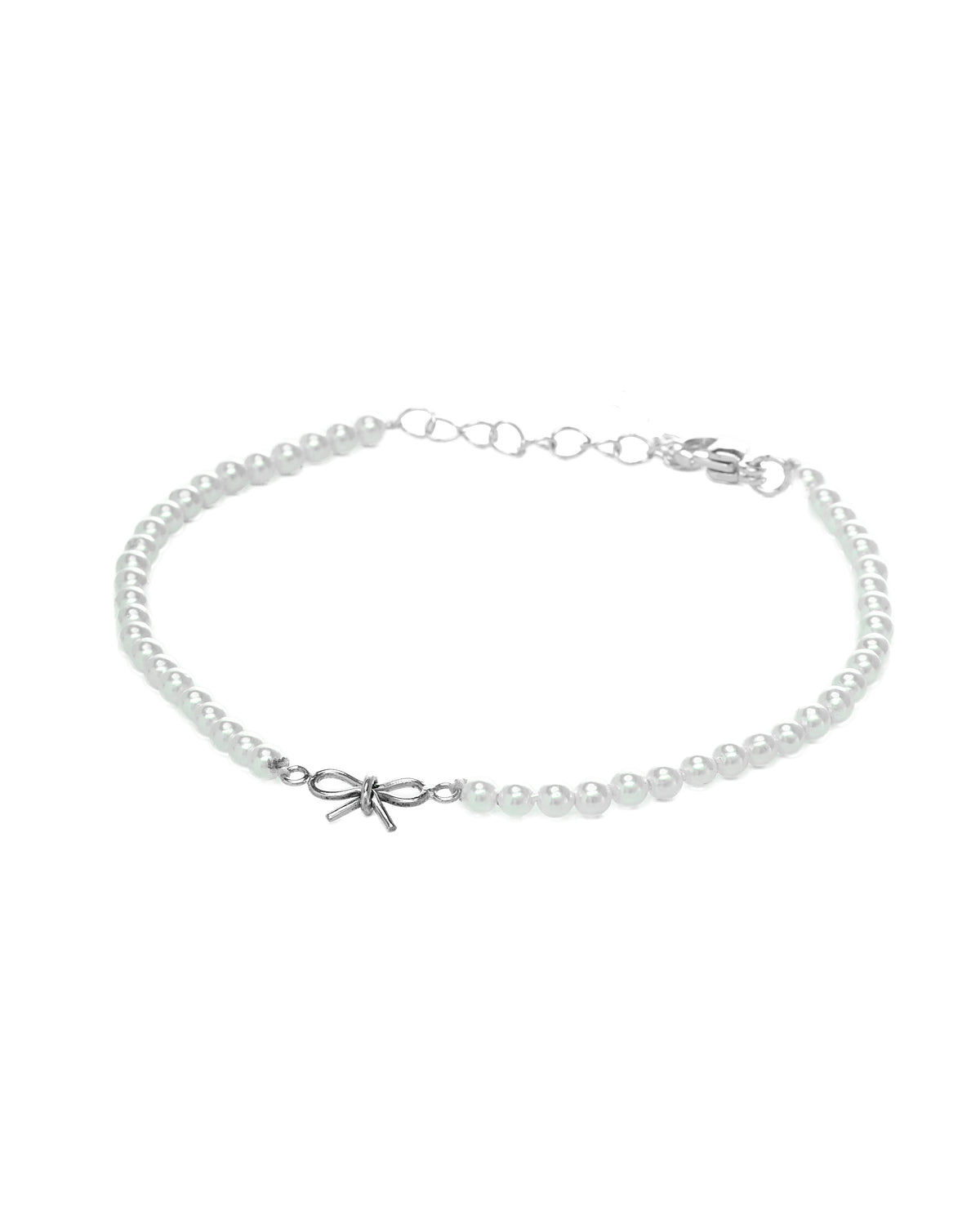 Coquette Bracelet Pearls w/Silver Bow
