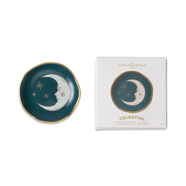 Celestial Ceramic Trinket Dish Teal Moon