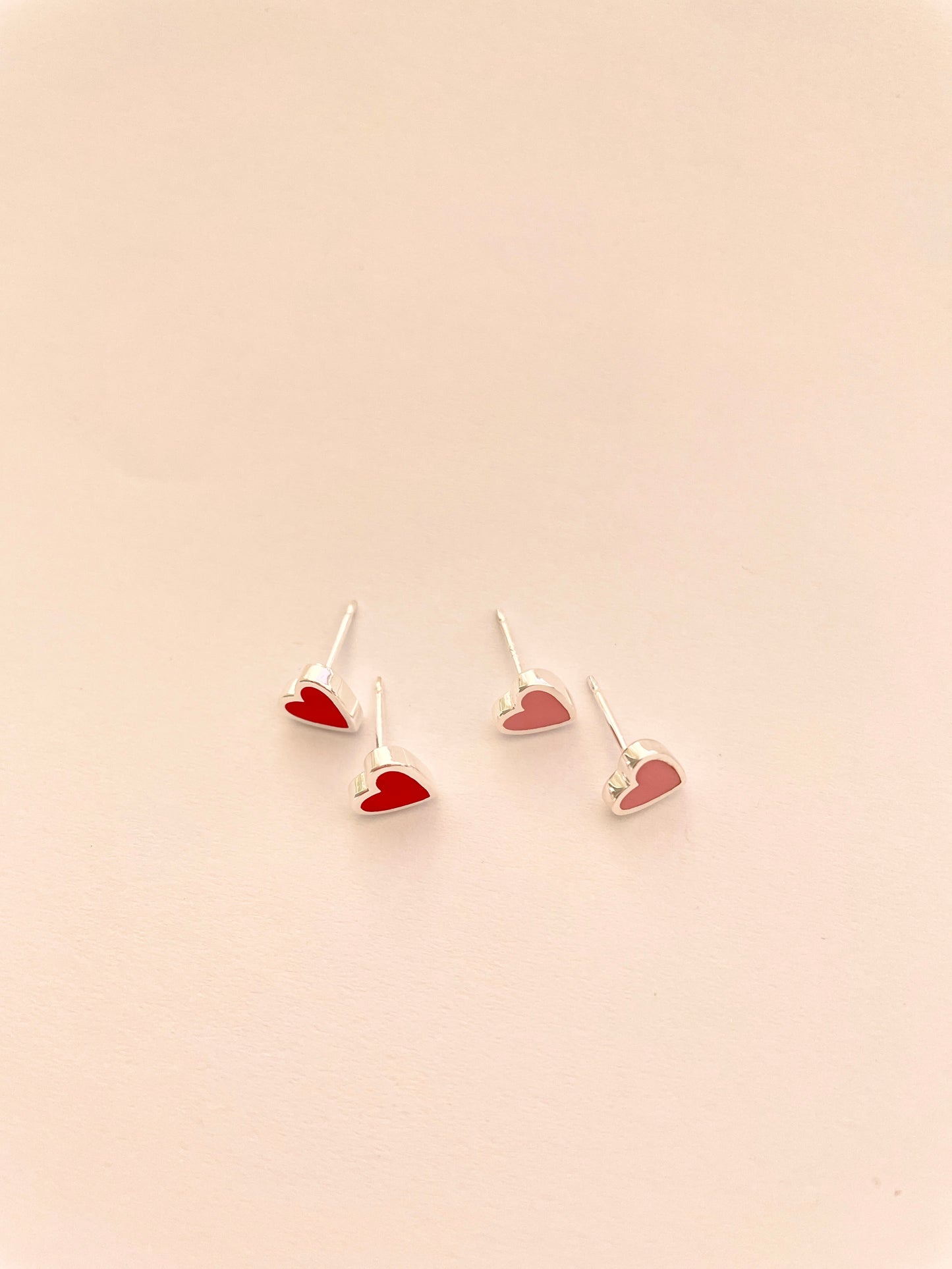 Red Enamel Heart Stud Large Sterling Silver