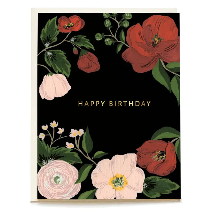 Dark Botanical Midnight Floral Birthday Greeting Card