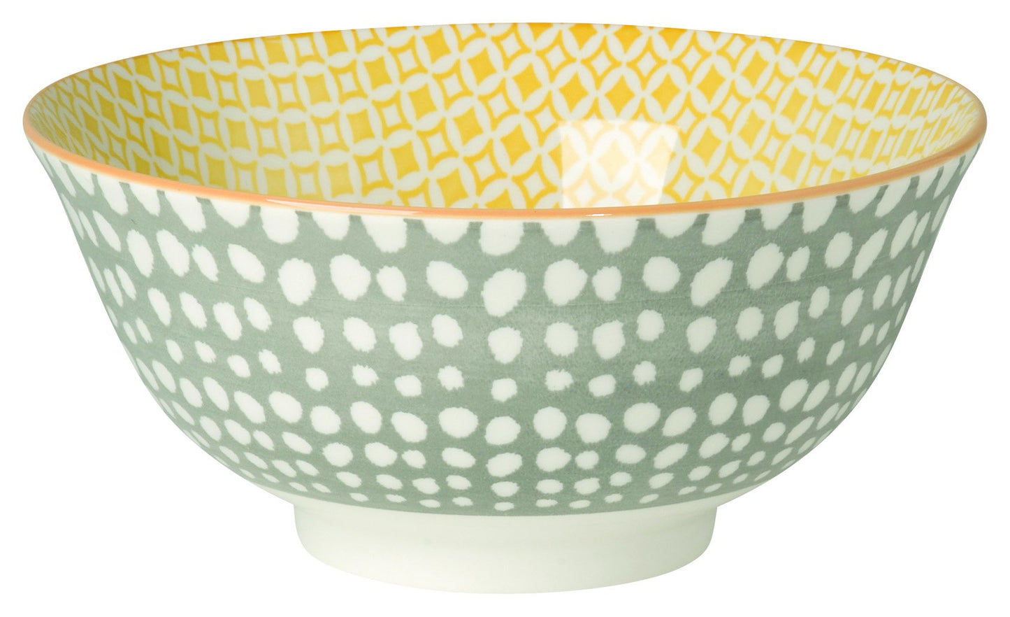 6" Stamped Bowl Gray Dots Yellow