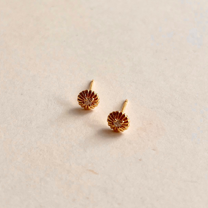 Button Stud With CZ Earrings