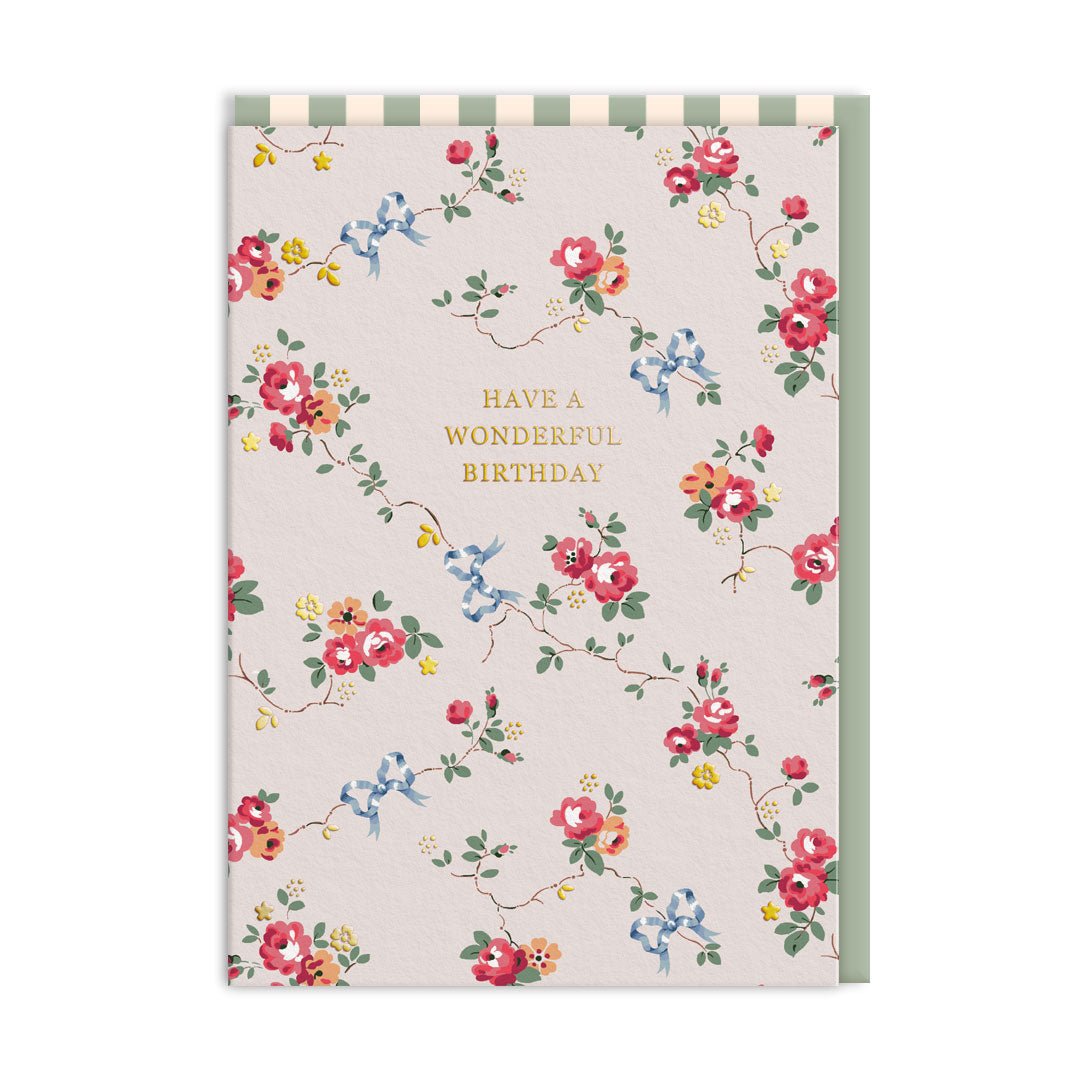 Wonderful Birthday Bows and Roses Greeting Card