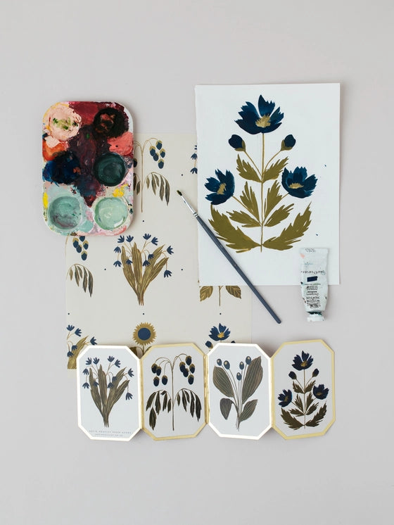 Concertina Botanical Blue Flower Die Cut Mini Card