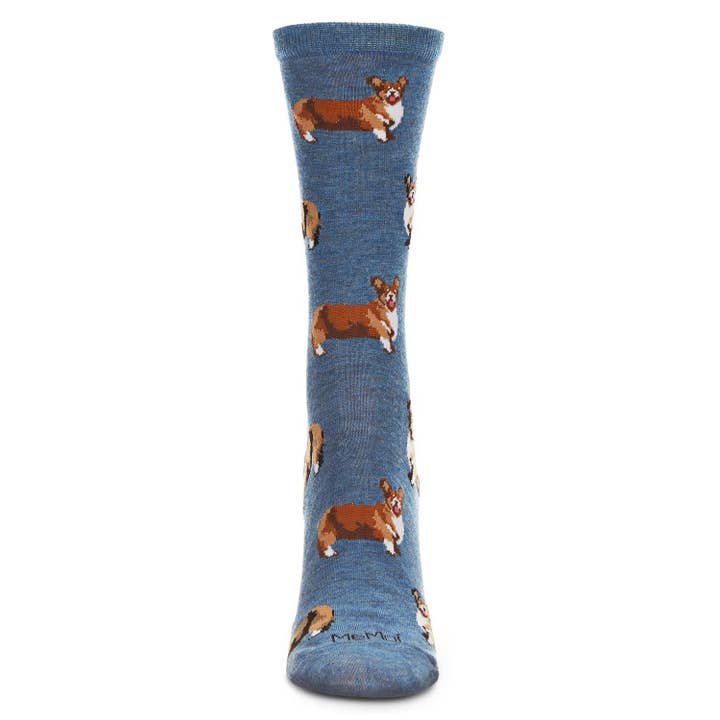 Women's Bamboo Crew Socks Med Denim Heather Corgis