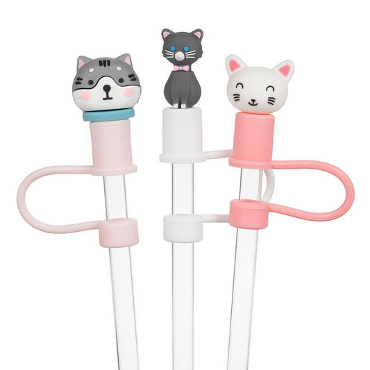 Jumbo Straws with Cat Caps. Set of 3