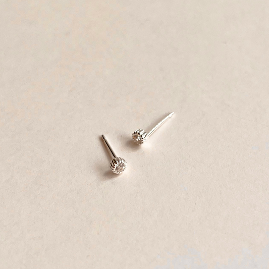 Tiny Round Milgrain-Edge CZ Studs