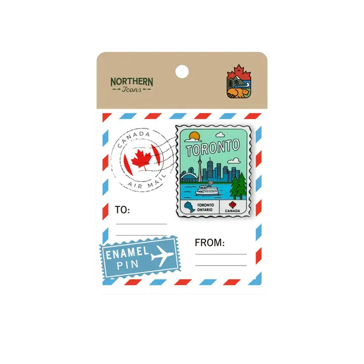 @28 Toronto Ontario Vintage Postage Stamp Lapel Pin with Skyline & CN Tower