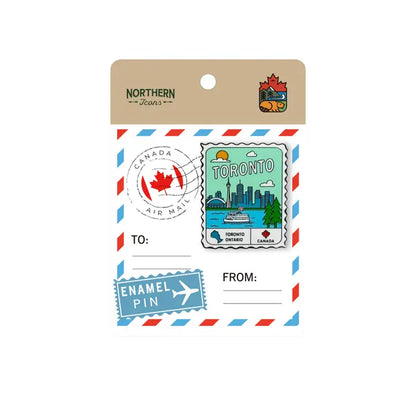 @28 Toronto Ontario Vintage Postage Stamp Lapel Pin with Skyline & CN Tower