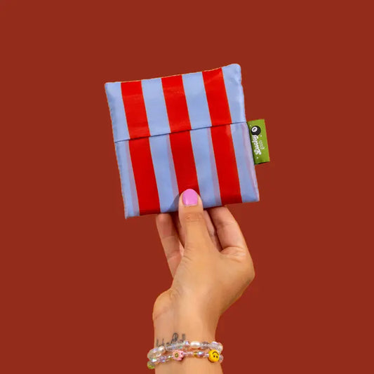 Blue & Maroon Stripes Foldable Nylon Tote
