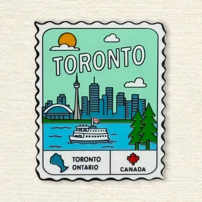 @28 Toronto Ontario Vintage Postage Stamp Lapel Pin with Skyline & CN Tower