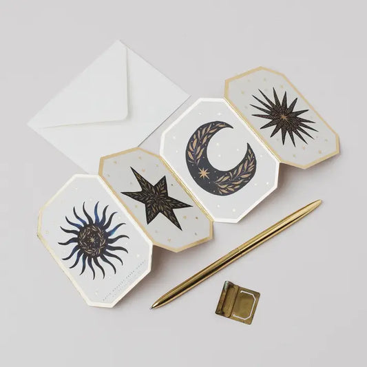 Celestial Concertina Blue Moon Star Sun Die Cut Mini Card