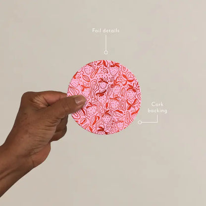 Pink Strawberries Seedlings Coaster