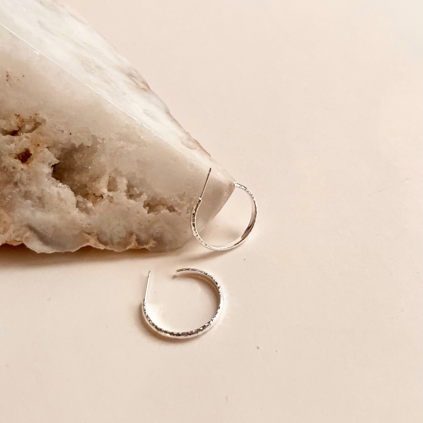 Finely Hammered Hoop On Post 23mm Earrings
