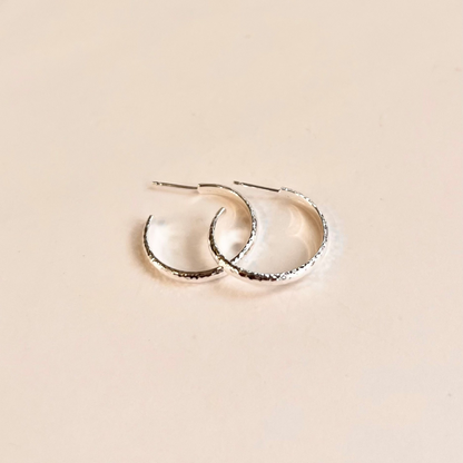 Finely Hammered Hoop On Post 23mm Earrings
