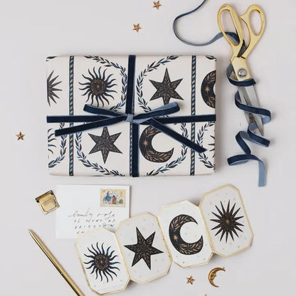 Celestial Concertina Blue Moon Star Sun Die Cut Mini Card