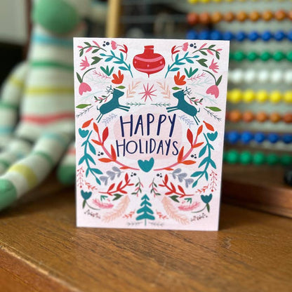 Happy Holidays Pink Floral Card