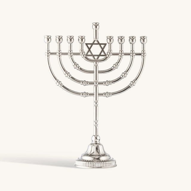 9" Menorah Traditional Silvertone Finish