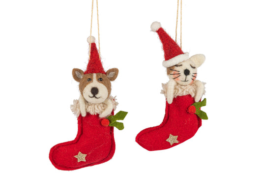 F71 - Felt Dog And Cat In Stocking Ornament