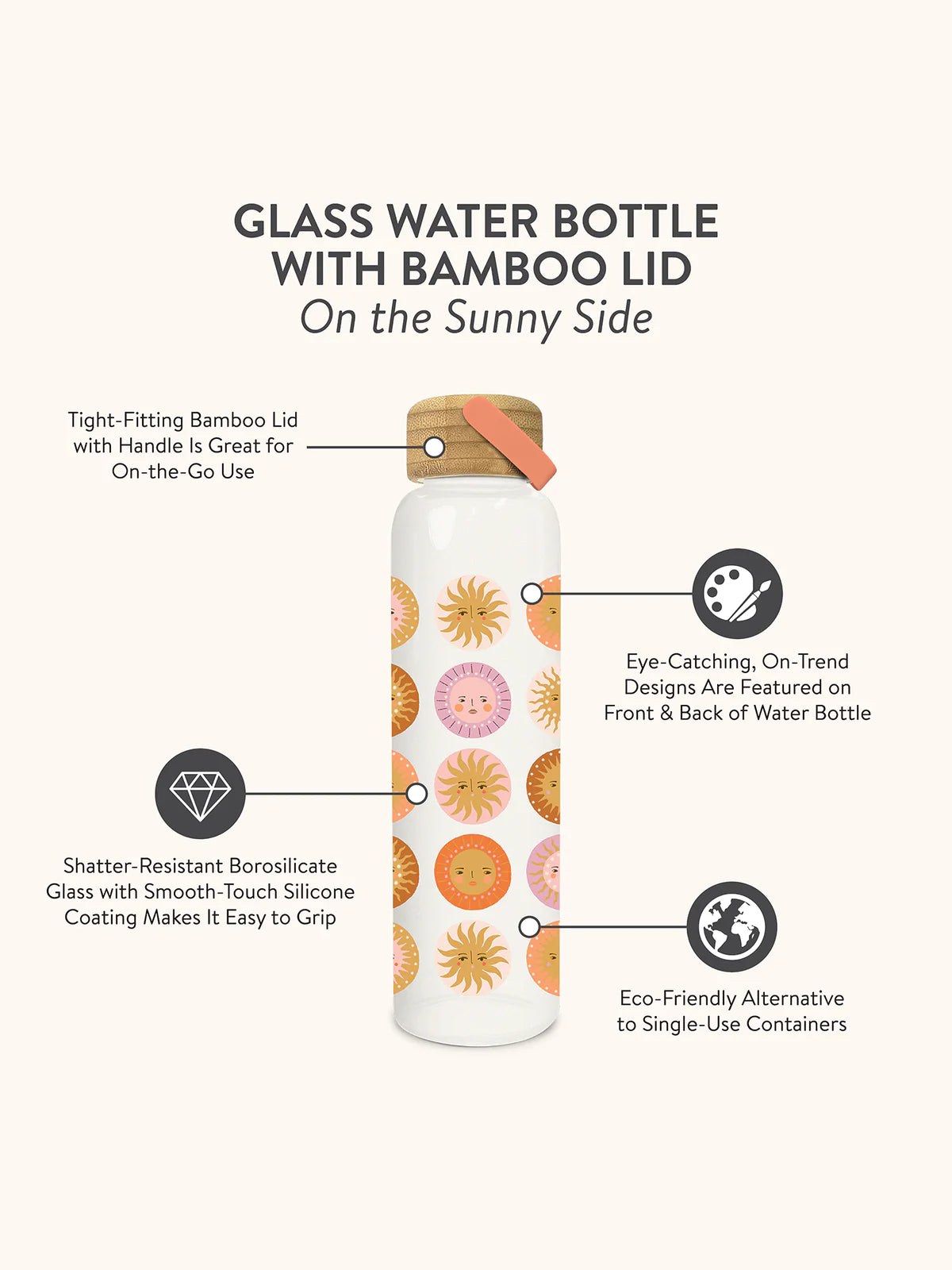 On The Sunny Side Glass Water Bottle with Bamboo Lid