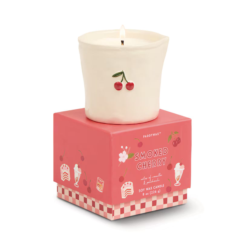 Bistro Imperfect White Ceramic Candle Smoke Cherry 8 oz