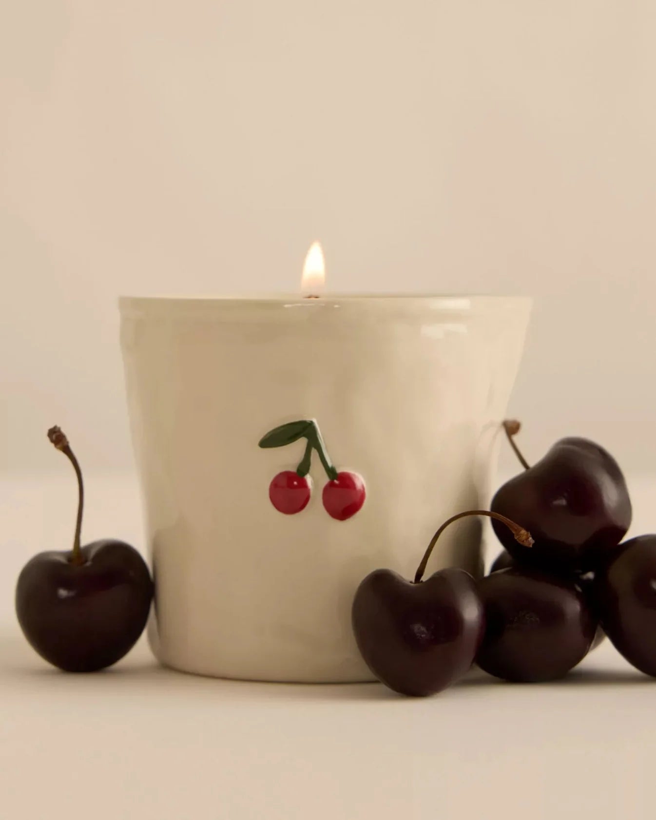 Bistro Imperfect White Ceramic Candle Smoke Cherry 8 oz