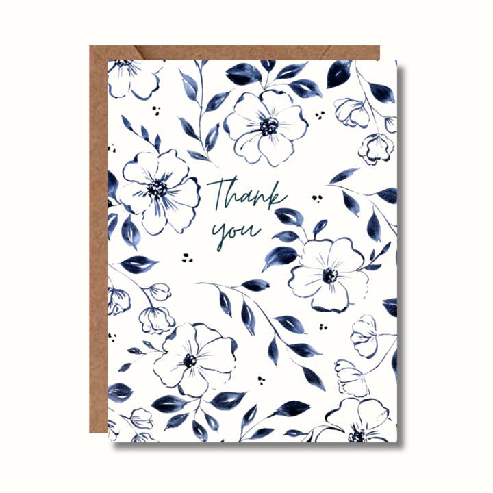 Blue Floral Thank You Greeting Card