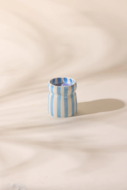 Cabana Blue Striped Ceramic Candle Lost At Sea