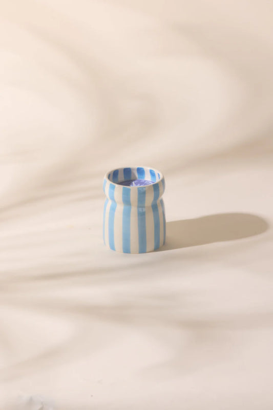 Cabana Blue Striped Ceramic Candle Lost At Sea
