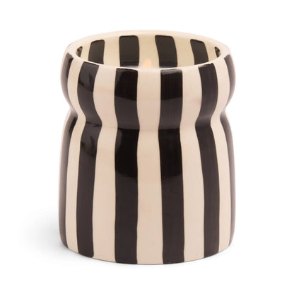 Cabana Black Striped Ceramic Candle Lava Stone