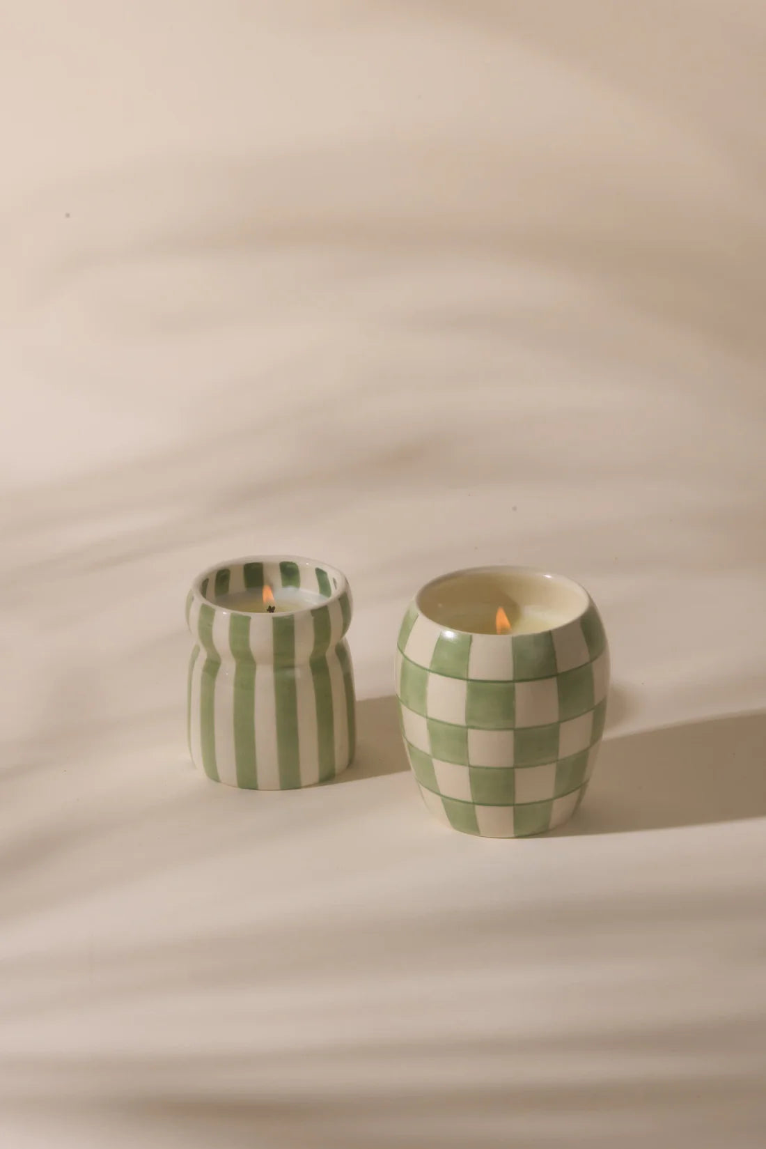 Cabana Sage Striped Ceramic Candle Bora Bora