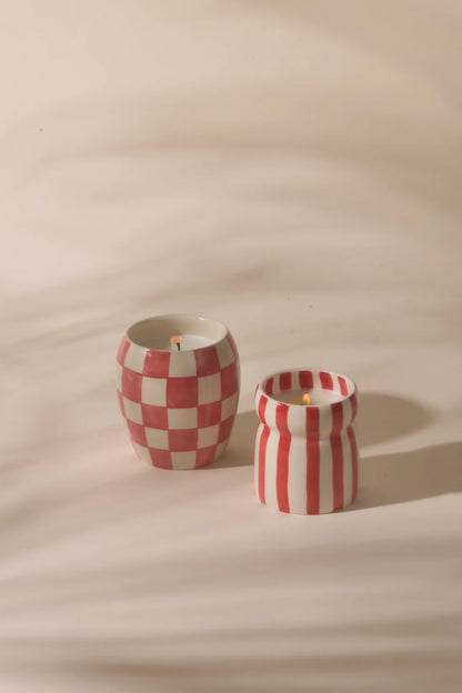 Cabana Red Striped Ceramic Candle Hibiscus Bag