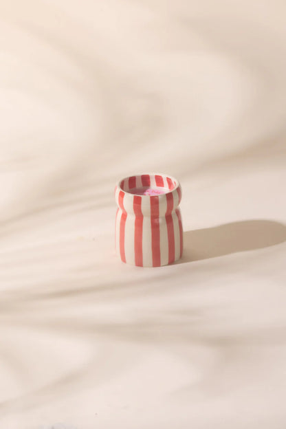 Cabana Red Striped Ceramic Candle Hibiscus Bag