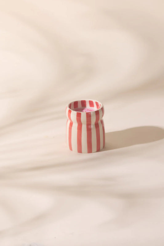 Cabana Red Striped Ceramic Candle Hibiscus Bag