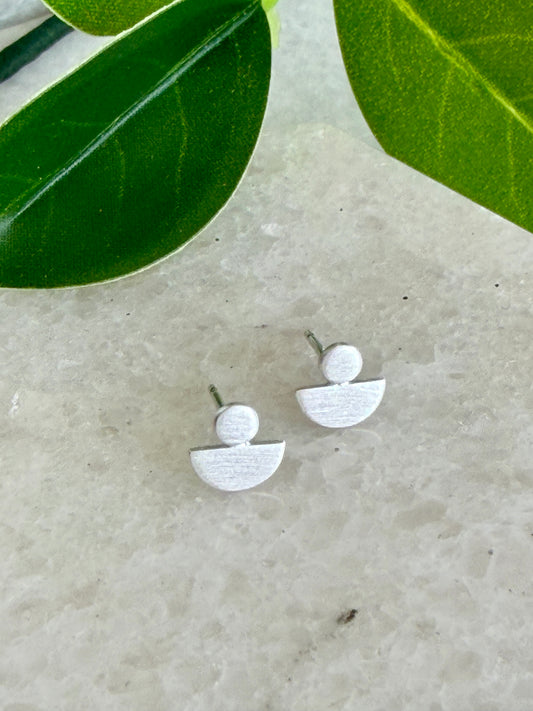 D and Circle Stud Brushed Sterling Silver