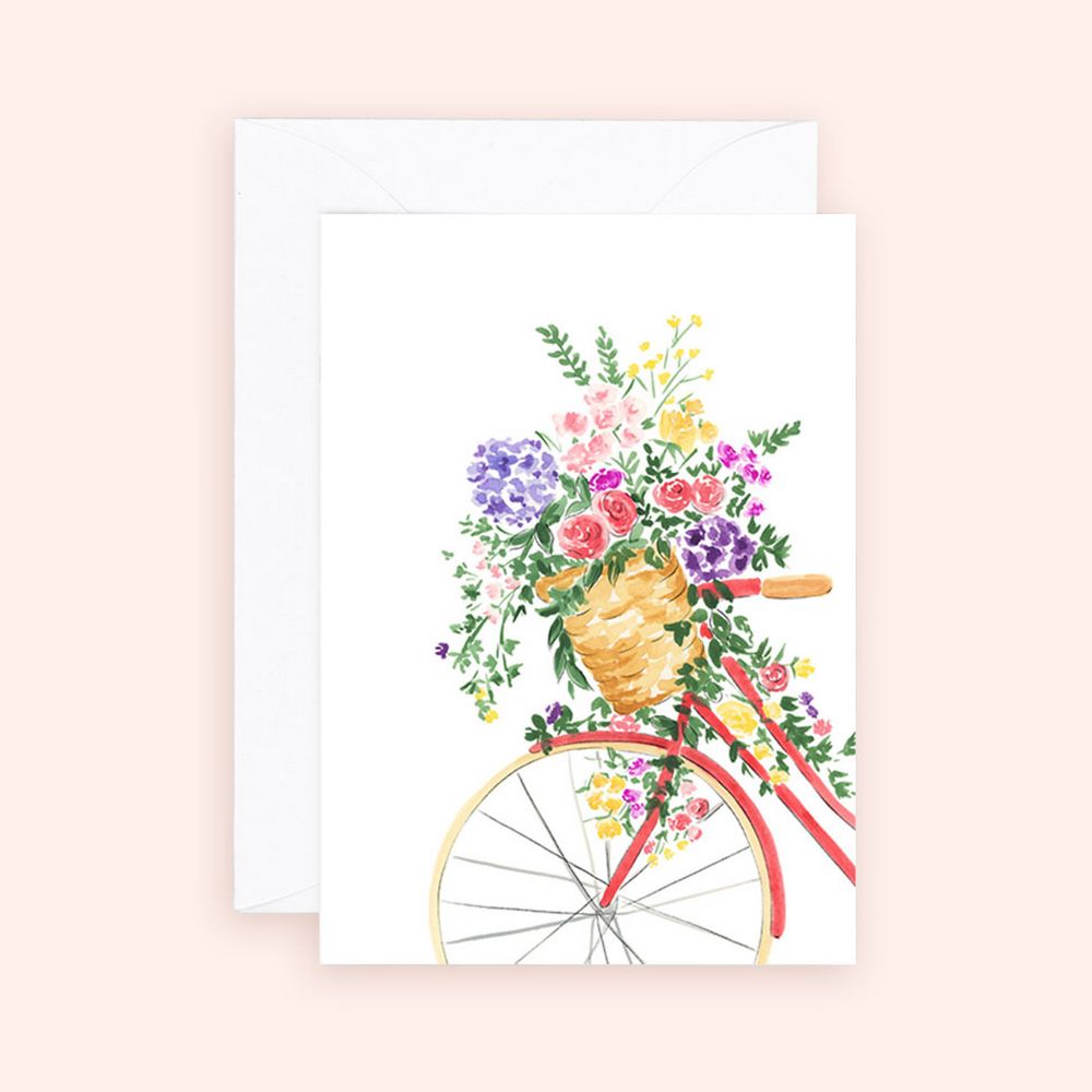 Floral Coral Bicyclette Enclosure Card