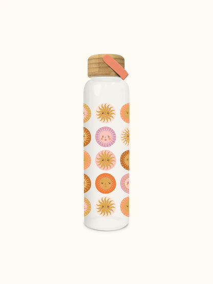 On The Sunny Side Glass Water Bottle with Bamboo Lid