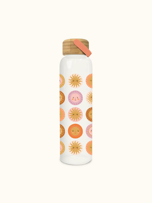 On The Sunny Side Glass Water Bottle with Bamboo Lid