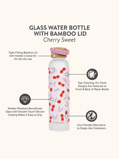 Cherry Sweet Glass Water Bottle with Bamboo Lid