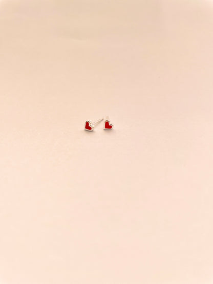 Super Tiny Enamel Heart Stud Earrings