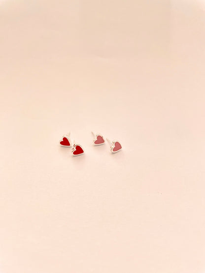 Red Enamel Heart Stud Large Sterling Silver