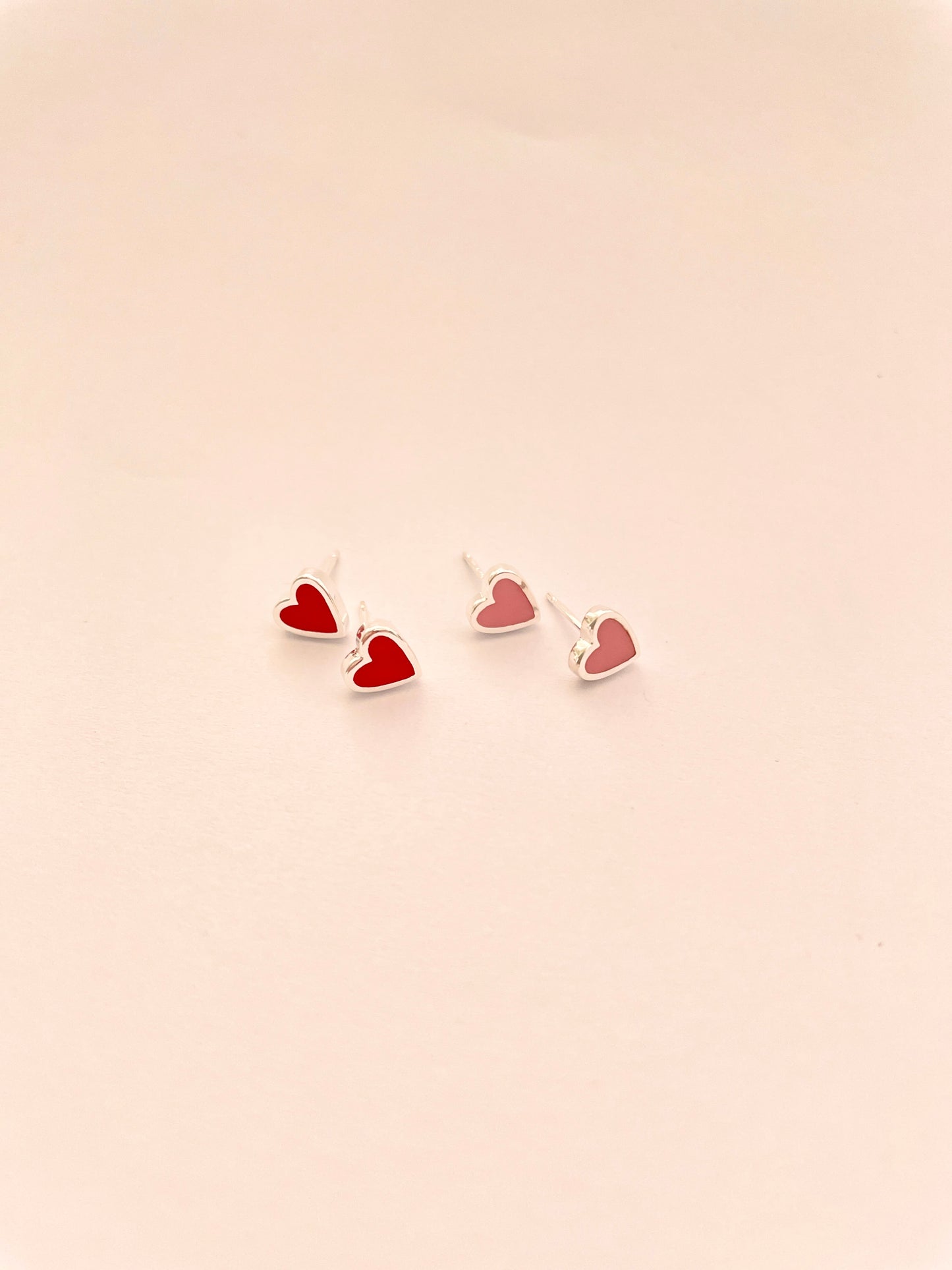 Red Enamel Heart Stud Large Sterling Silver