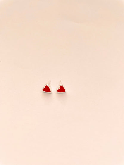 Red Enamel Heart Stud Large Sterling Silver