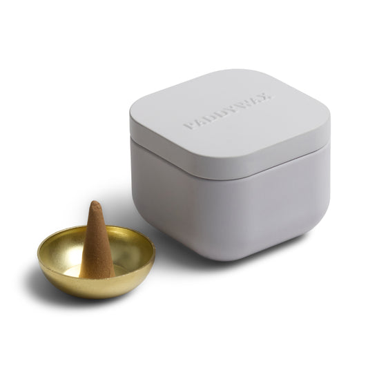 Cotton & Teak Cream Cubed Metal Tin Incense With 20 Incense Cones