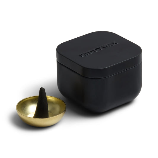 Teak & Tobacco Black Cubed Metal Tin Incense With 20 Incense Cones