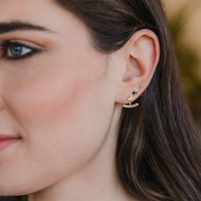 Stud Trio Ear Jacket Set Moon Black Spinel Gold