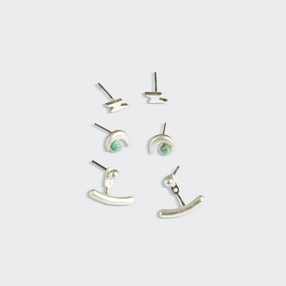 Stud Trio Ear Jacket Set Moon Turquoise Silver